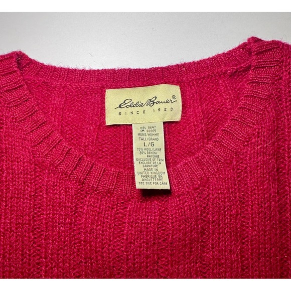 Eddie Bauer Mens Red Ribbed Wool Blend Vintage Preppy Sweater Large Tall L/G - Picture 3 of 5